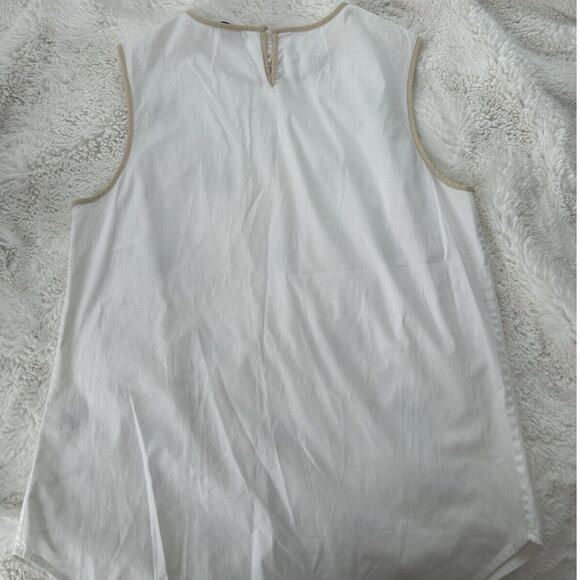 J Crew Factory Women 4 Tank Top White Beaded Jeweled Front‎ Sleeveless Blouse - Picture 3 of 4